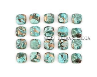 Copper Chrysocolla Cushion Shape Smooth Cabochons Gemstone | Loose Beads Calibrated Flat back Stone For Jewelry Making 5 Pcs Set 8mm-16mm