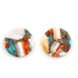 Spiny Copper Oyster Turquoise Coin shape 12mm Flat Gemstone Calibrated Cabochons, Spiny Oyster Turquoise Cabochons loose gemstone 2 pcs set