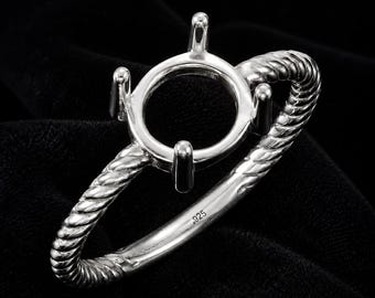 925 Sterling Silver Blank Bezel Ring Setting, Twisted Rope Band, DIY Resin Keepsake Jewelry Making