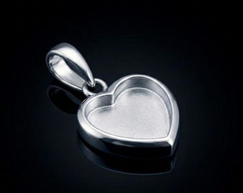 Heart Bezel Pendant Blank for Resin, Sterling Silver Heart Blank Setting for Jewelry Making, DIY Photo Pendant Tray Craft Supply
