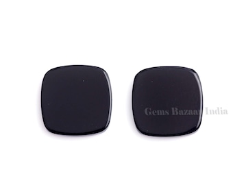 Black Onyx Cushion Shape Smooth Flat Gemstone For Jewelry Making, Calibrated Loose Beads Stone For Matching Jewelry Making 2 Pcs Set