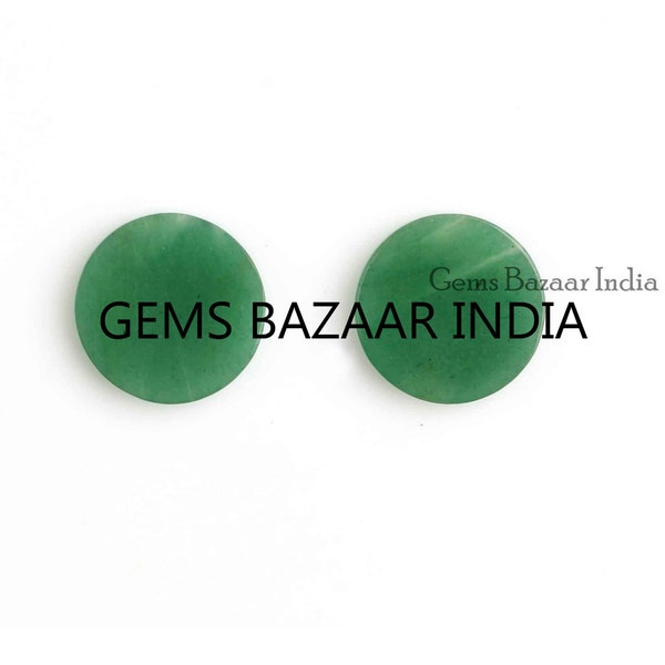 Natural Green Agate Round Coin Shape 12mm Flat Gemstone, Calibrated Stone For Jewelry Making, Lovely Stone For Earrings 2 Pcs Set