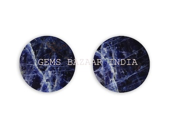 Sodalite Round Coin Beads: 12mm Flat Gemstone Pair 2 pieces Set