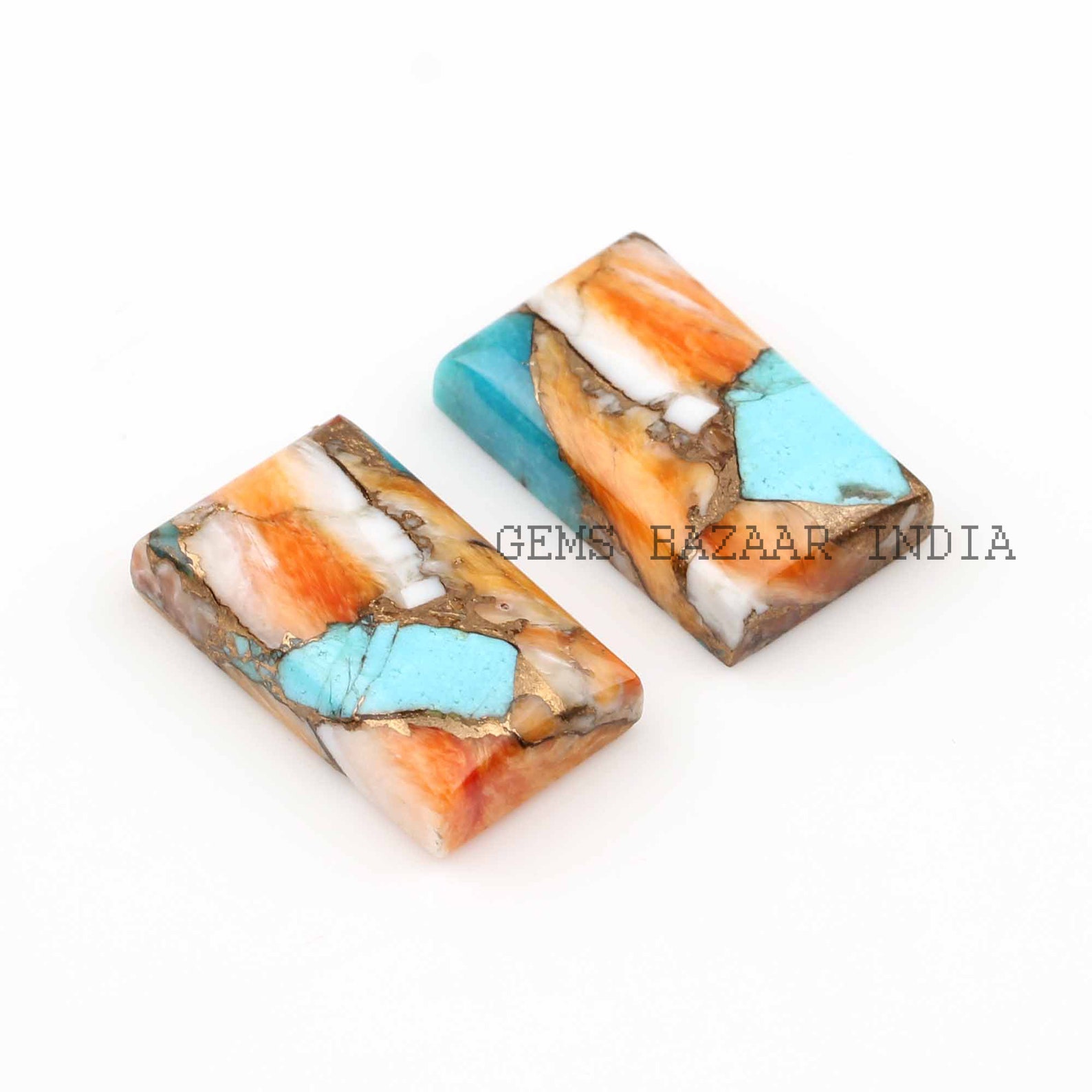 Spiny Oyster Copper Turquoise Rectangle Shape Cabochons | Etsy