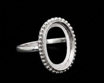 925 Sterling Silver Oval Bezel Ring Setting: Beaded Edge Blank for 10x8mm Gemstones