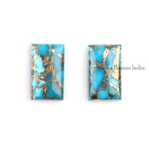 Blue Copper Turquoise Rectangle Gemstone Calibrated Cabochons, Semi Precious Stone For Jewelry Making Best Quality Stones 2 Pcs Set, 12x20mm