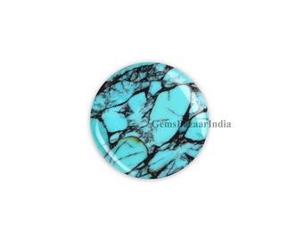 Kingman Spiderweb Black Matrix Turquoise Round 5mm to 20mm Cabochon Loose Gemstone, Smooth Calibrated, Semi Precious Stone, For Jewelry 1 Pc