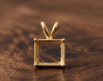 925 Sterling Silver Square Pendant Blank, Gold Plated Square Bezel Setting, Prong Square Stone Holder, DIY Gemstone Jewelry Findings Supply