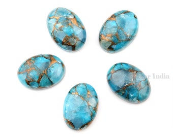 Cabochon En Agate Ovale Blanc Bleu Turquoise - 18x13mm - Parfait Pour La Création De Bijoux