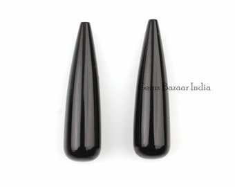 Natural Black Onyx Drops Smooth Gemstone, Calibrated Teardrops Best Quality Stone For Jewelry Earring Making- Wholesale Rate 9x30mm 2 Pc Set