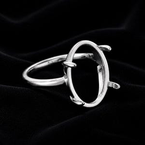 Minimalistisk oval ringinfattning, blank ring i 925 sterlingsilver, gör-det-själv-smyckestillverkningsring, oval ring med öppen bezel