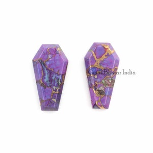 Purple Copper Turquoise Coffin Cabochons: Jewelry Making Gemstone Pair, 12x22mm