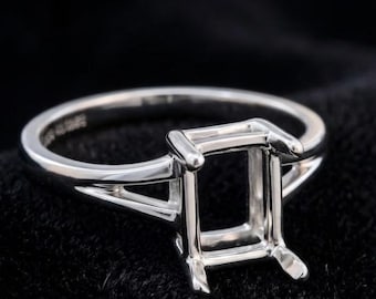 925 Sterling Silver Rectangle 7X5MM Ring Setting, Open Back Bezel Ring Blank, Rectangle Stone Mount Ring, Ring Base, DIY Jewelry Making