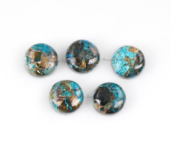 Chrysocolla Copper Round Shape 5mm to 20mm Cabochon Loose Gemstone, Smooth Calibrated, Semi Precious Stone, For Making Pendant Jewelry 1 Pc