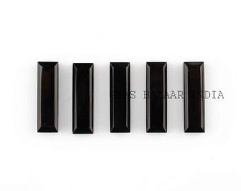 Natural Black Onyx Step Cut Jasper 6x23 MM Rectangle Shape Cabochon High Polished Calibrated Loose Gemstones Flat Back For Jewelry Making