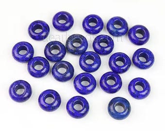 Natural lapis Eye Round bead European style charm 14 x 8 x 5 mm roundel faceted universal large hole big hole beads for bracelet 2 pieces