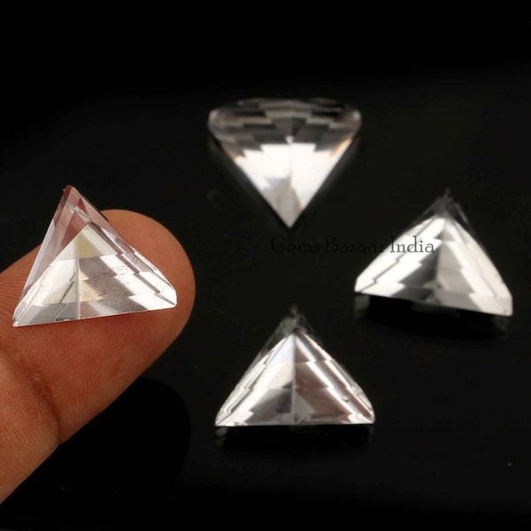 Clear Crystal Quartz Triangle Shape Pyramid Step Cut Faceted Gemstone For Jewelry Making, Loose Beads Stone For Ring Earring Making 2 Pcs