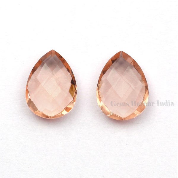 Peach Quartz Pear Shape 12x16mm Faceted Briolette Gemstone, Loose Beads Calibrated Stone For Jewelry Making, For Gifted 2 Pcs Set