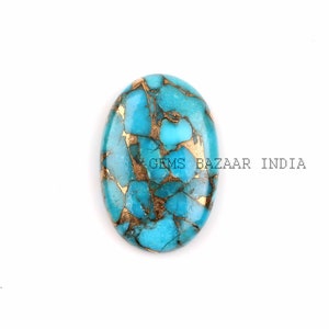 Blue Copper Turquoise Oval Shape Cabochon 5x7mm to 20x30mm Gemstone | Smooth Calibrated Loose Beads Stone For Jewelry Earring Making 1 Pc