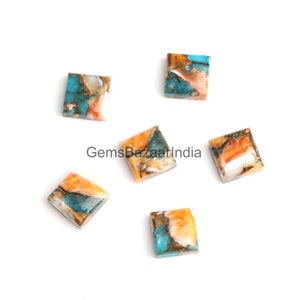 Spiny Oyster Copper Turquoise 10x10 mm Smooth Square Cabochon - Flat Back Cabochon - Calibrated Gemstones - Multi Color - 5 Pieces