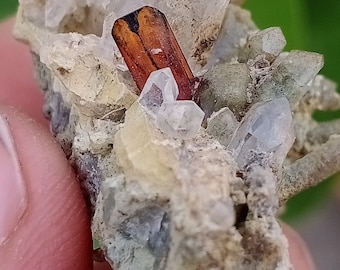 Natural Brookite and Chlorine Quartz Crystal Specimen (38x31x19 mm)
