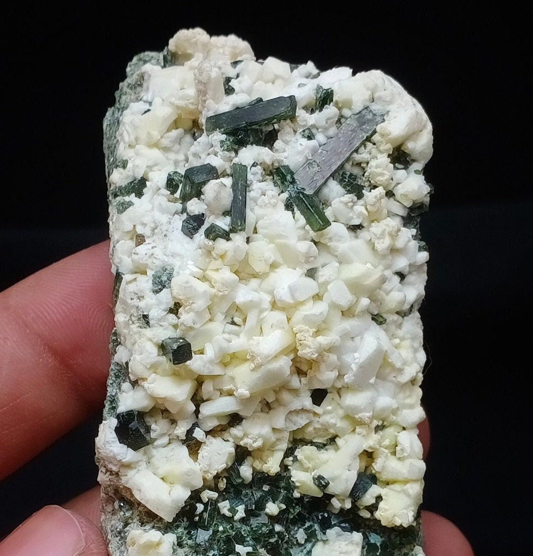 124.5 GM Amazing Green Color Epidote Cluster With Albite Specimen ...