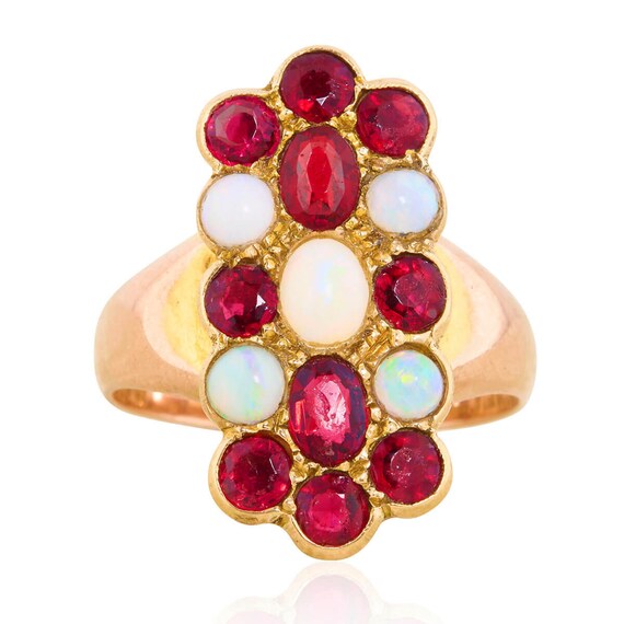 9ct Gold Opal & Red Paste Dress Ring. Size UK O /… - image 2