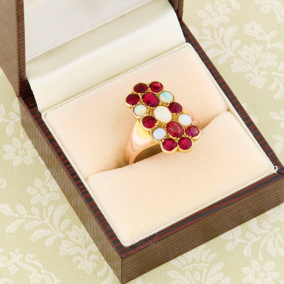 9ct Gold Opal & Red Paste Dress Ring. Size UK O /… - image 1