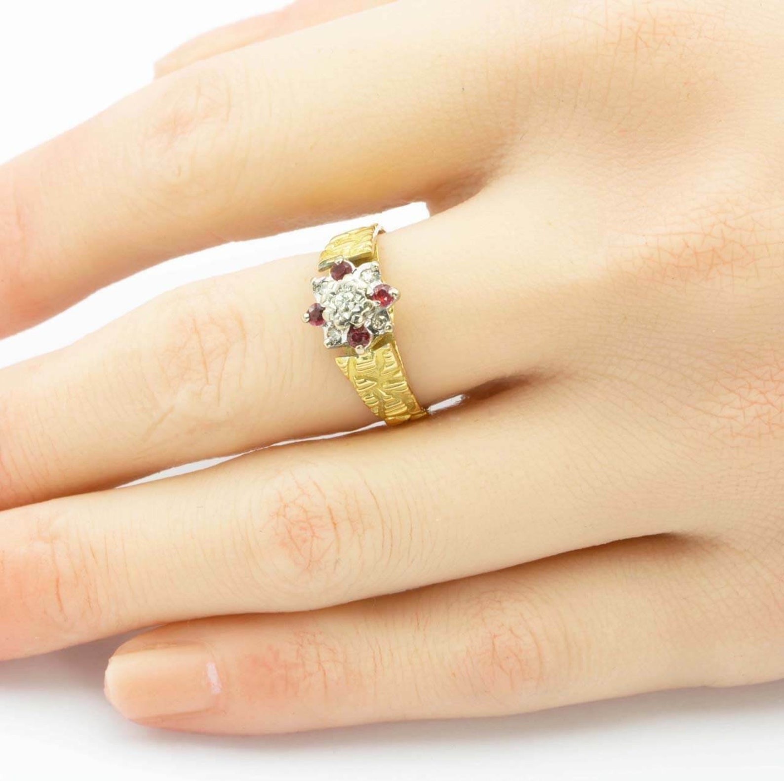 Vintage 18ct Gold Ruby and Diamond Cluster Ring Second Hand | Etsy