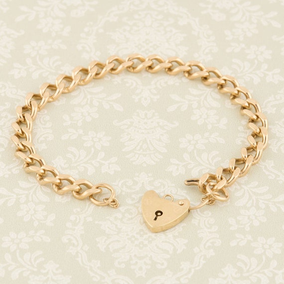 9ct Gold Charm Bracelet with Heart Padlock | Seco… - image 5