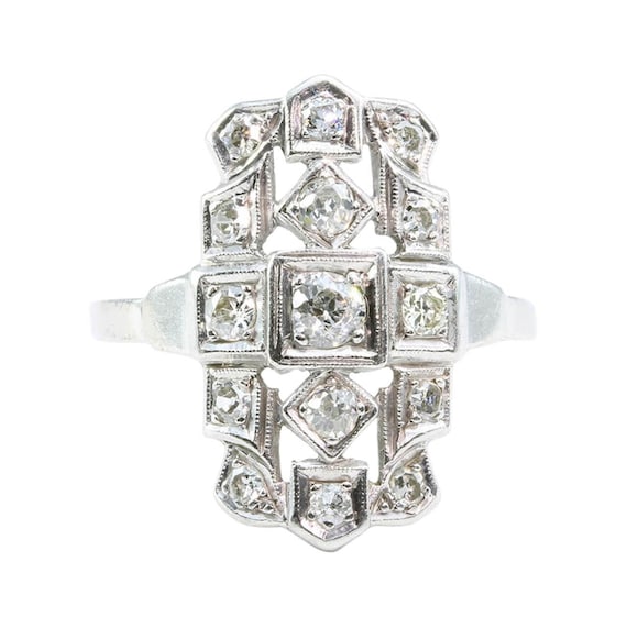 Art Deco Platinum Diamond Cluster Cocktail Ring