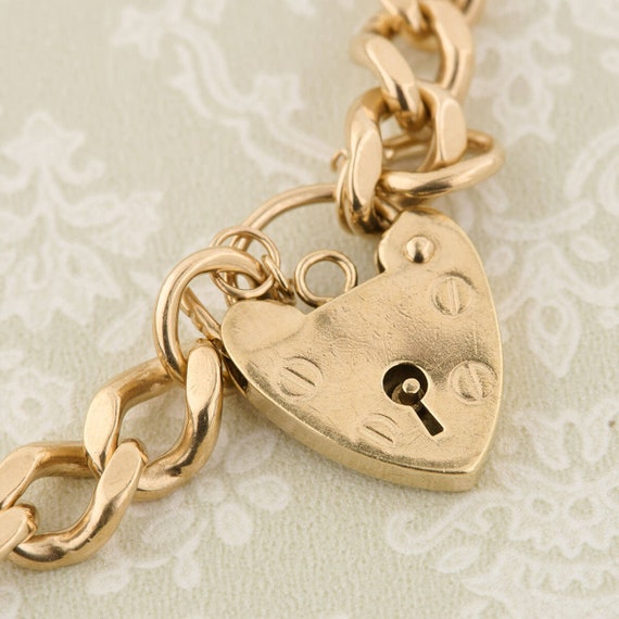9ct Gold Charm Bracelet with Heart Padlock | Seco… - image 6