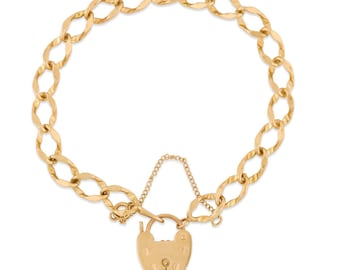 Vintage 9ct Gold Charm Bracelet with Heart Padlock