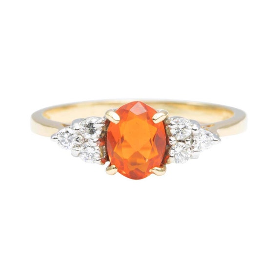 18ct Gold Fire Opal and Diamond Cluster Ring | Mex