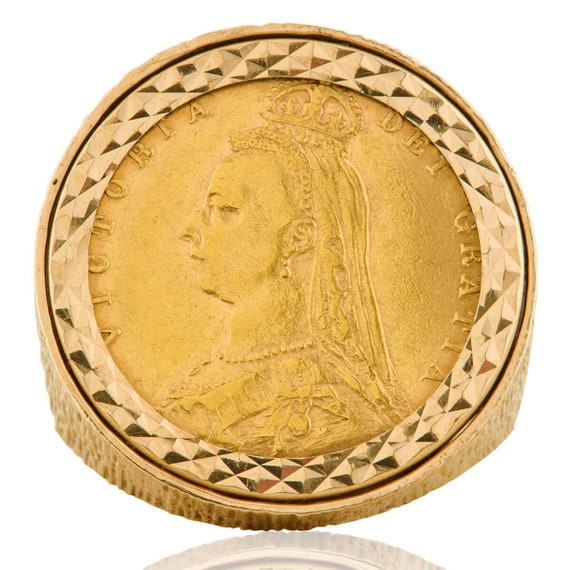 9ct Gold 1890 Shield Reverse Half Sovereign Ring