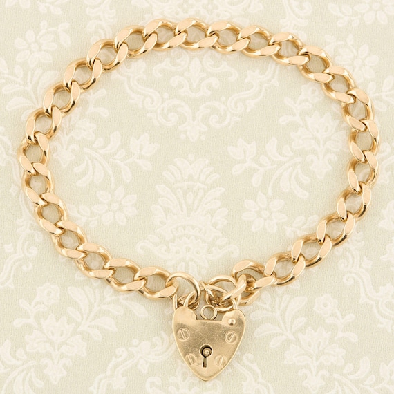 9ct Gold Charm Bracelet with Heart Padlock | Seco… - image 1