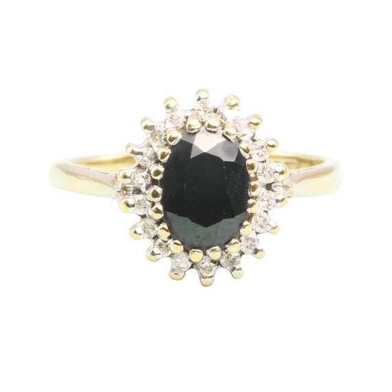 9ct Gold Sapphire and Diamond Cluster Ring | Vinta