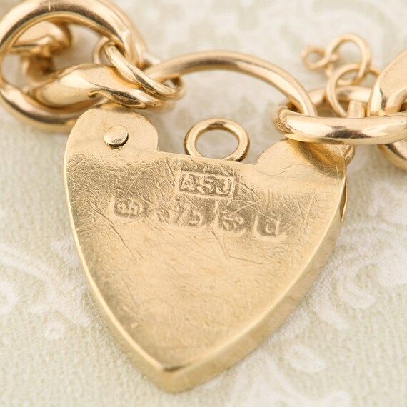 9ct Gold Charm Bracelet with Heart Padlock | Seco… - image 7