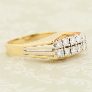 Second Hand 14ct Gold 2 Row Diamond Ring | Vintage 14k Gold Diamond Dress Ring | Estate Diamond Ring