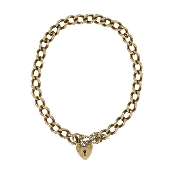 Vintage 9ct Gold Charm Bracelet with Heart Padlock