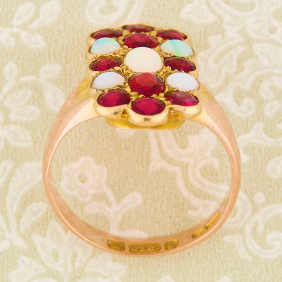 9ct Gold Opal & Red Paste Dress Ring. Size UK O /… - image 6