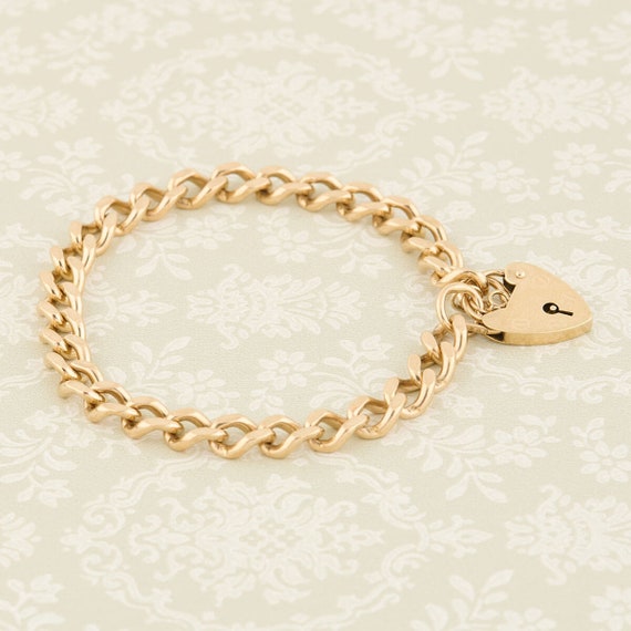 9ct Gold Charm Bracelet with Heart Padlock | Seco… - image 4