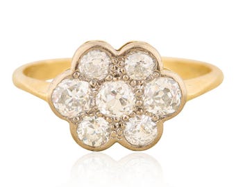 18ct Gold Old Cut Diamond Cluster Ring  1.5 carat