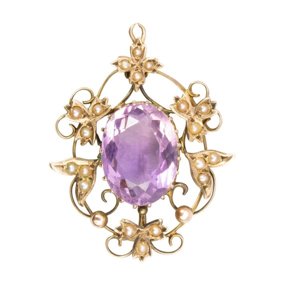 Antique Victorian 9ct Gold Amethyst & Seed Pearl P