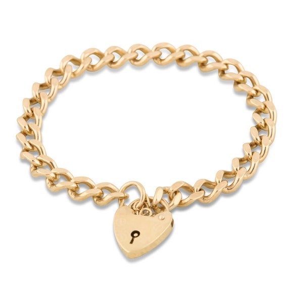 9ct Gold Charm Bracelet with Heart Padlock | Seco… - image 2