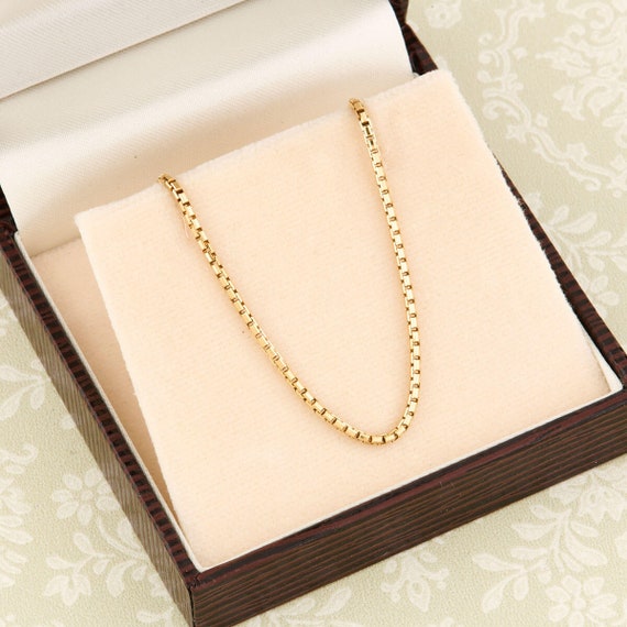18ct Gold 24 Box Chain Necklace Second Hand 18K Yellow Gold Chain Necklace Cocktail Gold Dress Necklace Anniversary Gift