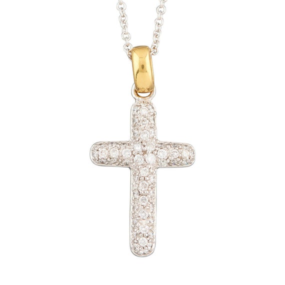 18 Karat Gold Pavé Diamant Kreuz Anhänger mit Kette Second Hand 18k  Weißgold Diamant Kreuz Massive 2 Farben Gold Kreuz Halskette - .de