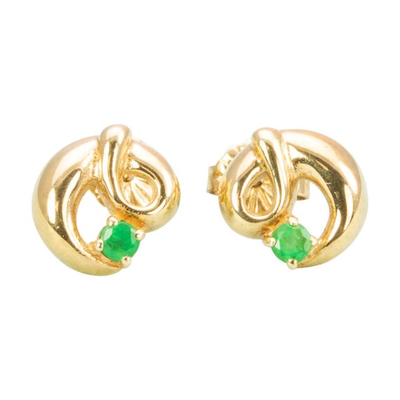 9ct Gold Emerald Twist Stud Earrings | 9k Gold Eme