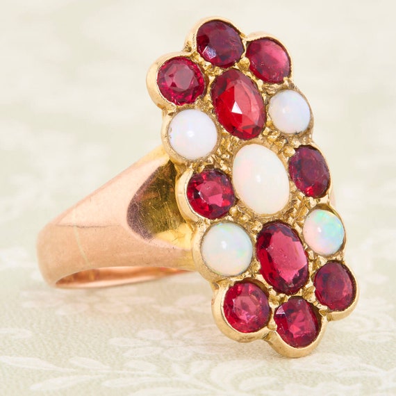 9ct Gold Opal & Red Paste Dress Ring. Size UK O /… - image 7