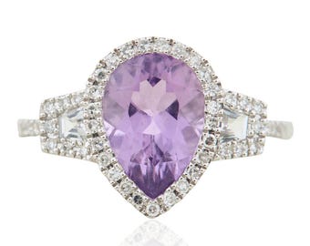 18ct White Gold Pear Amethyst & Diamond Cluster Ring | Pear Cut Amethyst Diamond Halo Ring | Amethyst Jewellery | Amethyst Jewellery